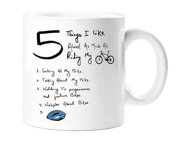 

Five Things I Like Bike Cyclist Mug 11 OZ White Ceramic Mug