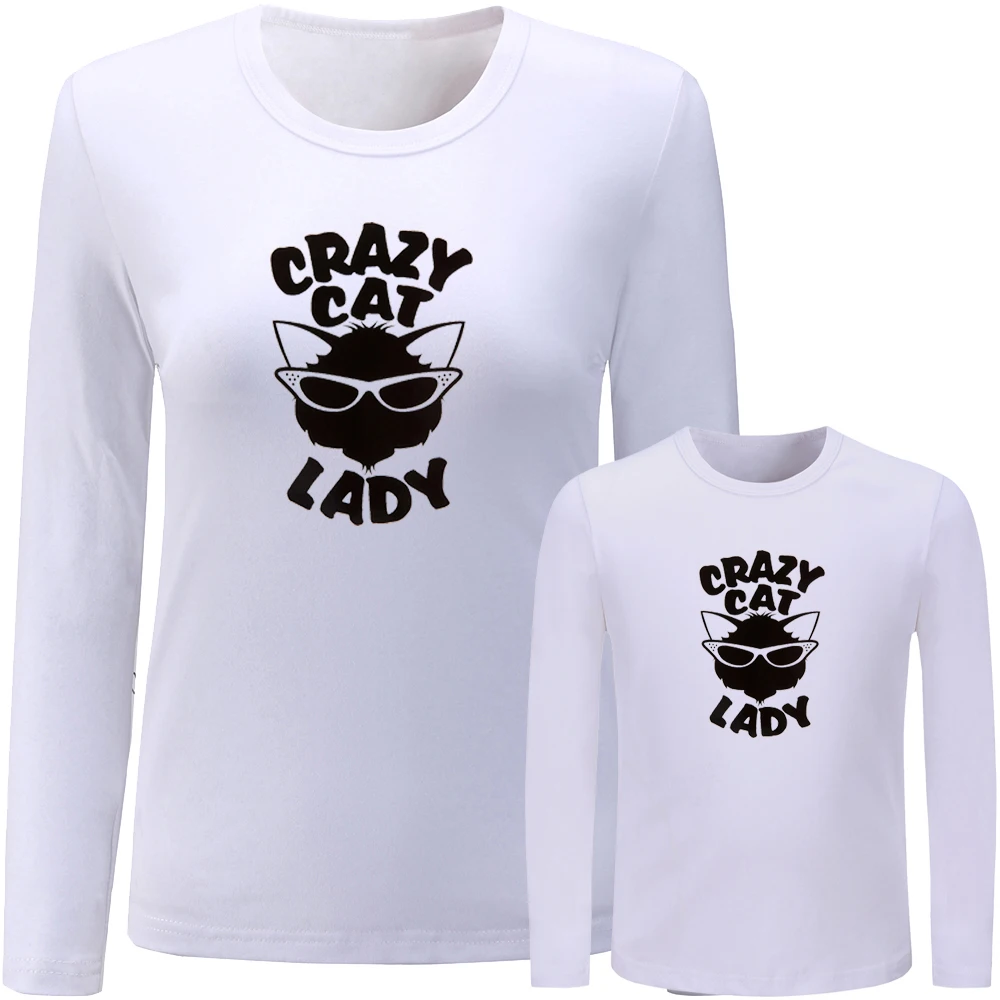 JdSW422C Crazy Cat/Ретро винтажный дизайн с собачкой; одинаковые комплекты для семьи; футболка для мамы и дочки; футболка с длинными рукавами; топы с принтом для женщин и девочек; подарок - Цвет: JdSW422C