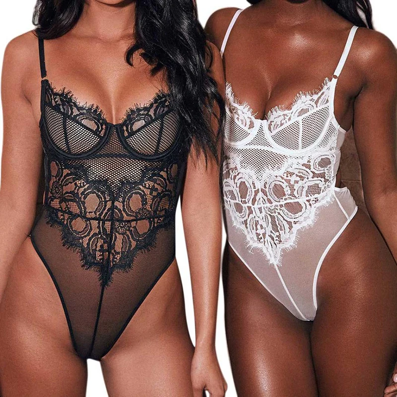 

YELITE New Fashion Backless Sexy Onesie Lace Bodysuit Striped Slim Waist buttock Revealing Onesie Lace Hollow Sexy Lingerie
