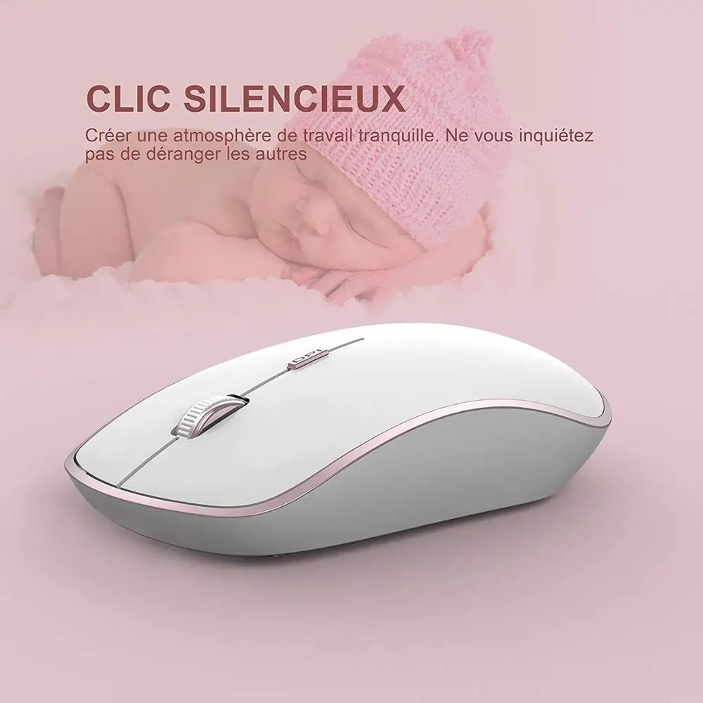 Francês sem Fio Teclado Mouse Ghz Ultra-fino Conjunto Portátil Silencioso Ergonômico Azerty Layout-rosa 2400 Dpi 2.4 - Imagem 2