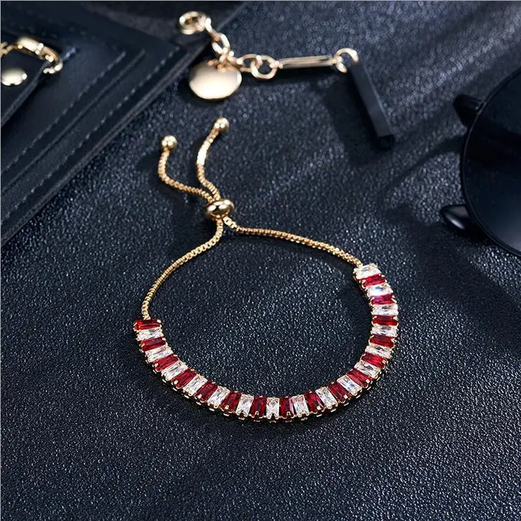 More Style Choose Purple Gems Red Garnet Zircon 925 Sterling Silver Bracelet M03-SL0184 - Metal Color: Red Gold