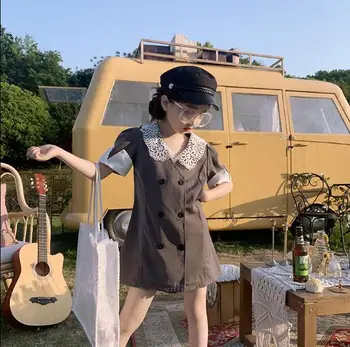 

2020 Korean style girls patchwork dress fashion cotton lace summer girls dresses 4-10 years F307