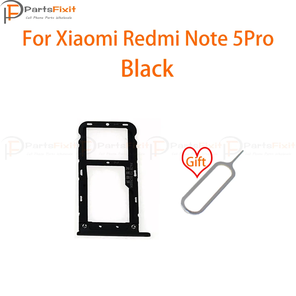 Black Лоток для sim-карт для Redmi Note5pro, слот для sim-карты+ лоток для карт памяти Micro SD для Redmi Note 5pro, запасные части с бесплатной булавкой для извлечения - Цвет: Black