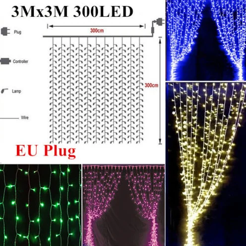 3x3m light 300leds 3x3/3x6 м светодиодная сосулька, светодиодная занавеска, сказочный светильник, сказочный светильник, 300 led, Рождественский светильник для свадьбы, дома, окна, вечерние, Декор - Испускаемый цвет: 3x3m light 300leds