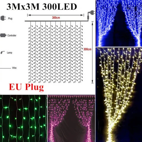 3x3/3x6 м светодиодная сосулька, светодиодная занавеска, сказочный светильник, сказочный светильник, 300 led, Рождественский светильник для свадьбы, дома, окна, вечерние, Декор - Испускаемый цвет: 3x3m light 300leds