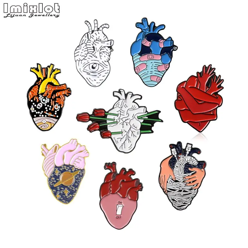 8style Anatomical Heart Enamel Pin Medical Anatomy Brooches Collar Pins for Doctor Nurse Lapel Denim Bags Badge Gifts | Украшения и