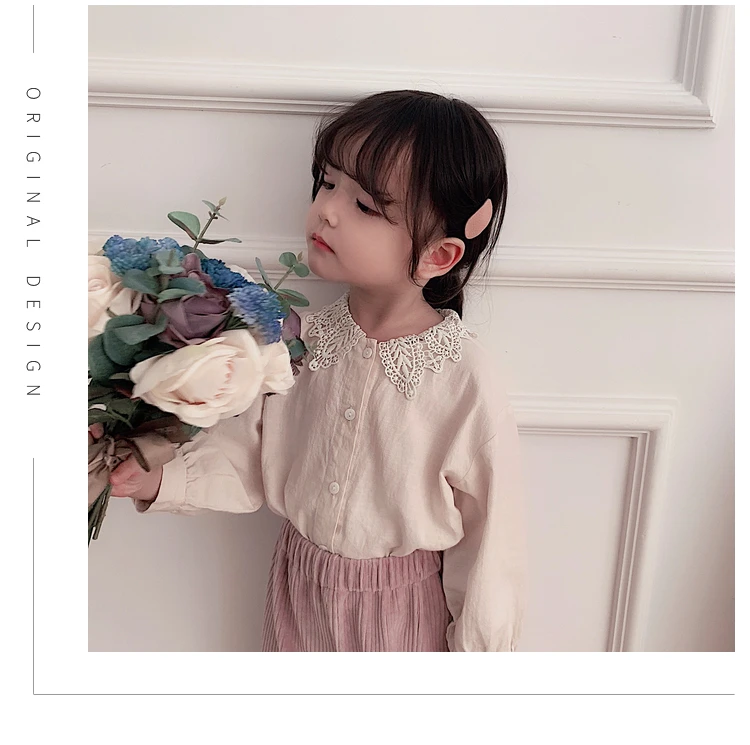 Girl Shirt Long Sleeve New Kids Spring and Autumn Pure Cotton Shirt Baby Lace Turn-collar Top Toddler Kids Blouses Clothing
