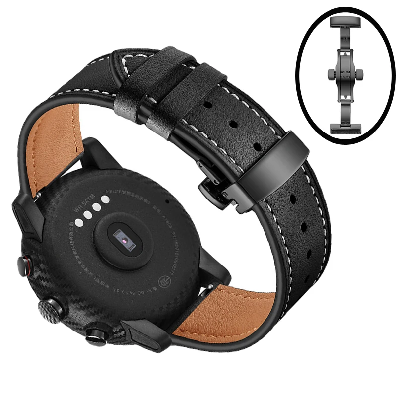 Для Xiaomi Huami Amazfit Stratos 2/Amazfit Pace ремешок кожаный ремешок с бабочкой металлическая пряжка 22 мм ремешок для часов COMLYO