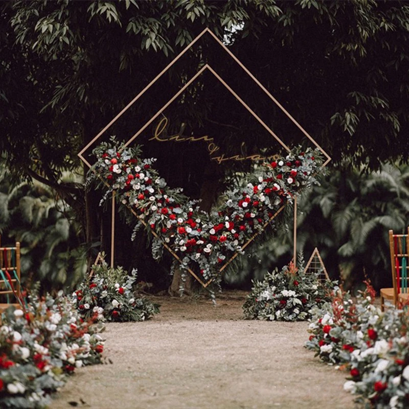 Wedding Arch Metal Backdrop Stand Diamond Geometric Flower Frame Floral Background Decoration balloon arch kit | Дом и сад