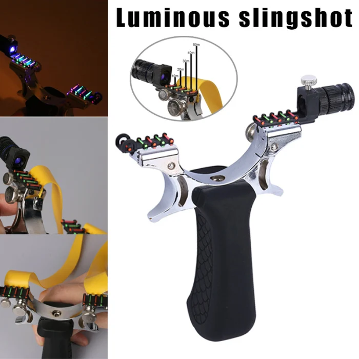 Alloy Catapult Hunting Flat Rubber Band Night Lights Slingshot for Outdoor ALS88