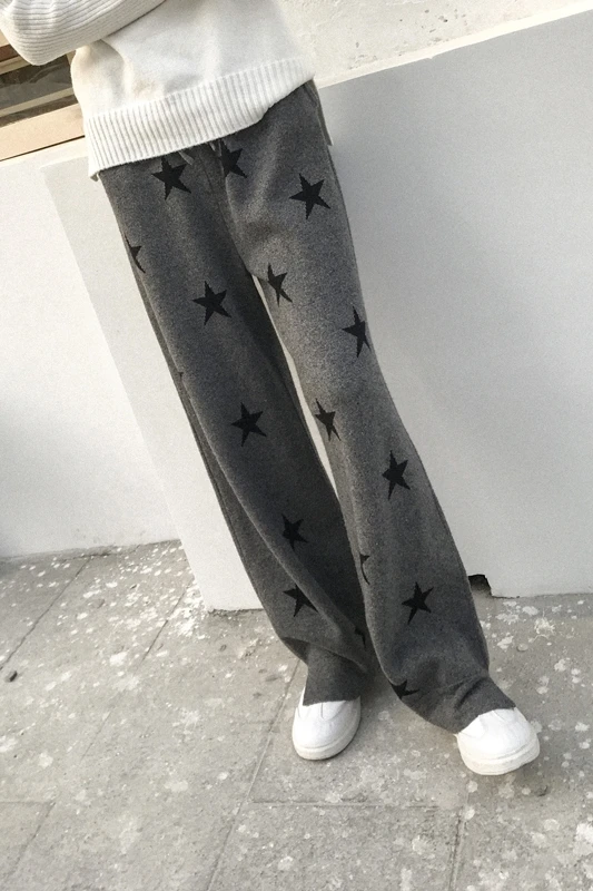 Ограниченная по времени Ограниченная серия Pantalon Mujer Vadim женские кашемировые брюки пятиконечная звезда индивидуальность повседневное вязаное свободное широкие ноги