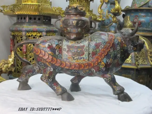 2" Китайский Старый Бронзовый Cloisonne собрать для денег, богатства Быка статуя животного украшения сада настоящая латунь бронза