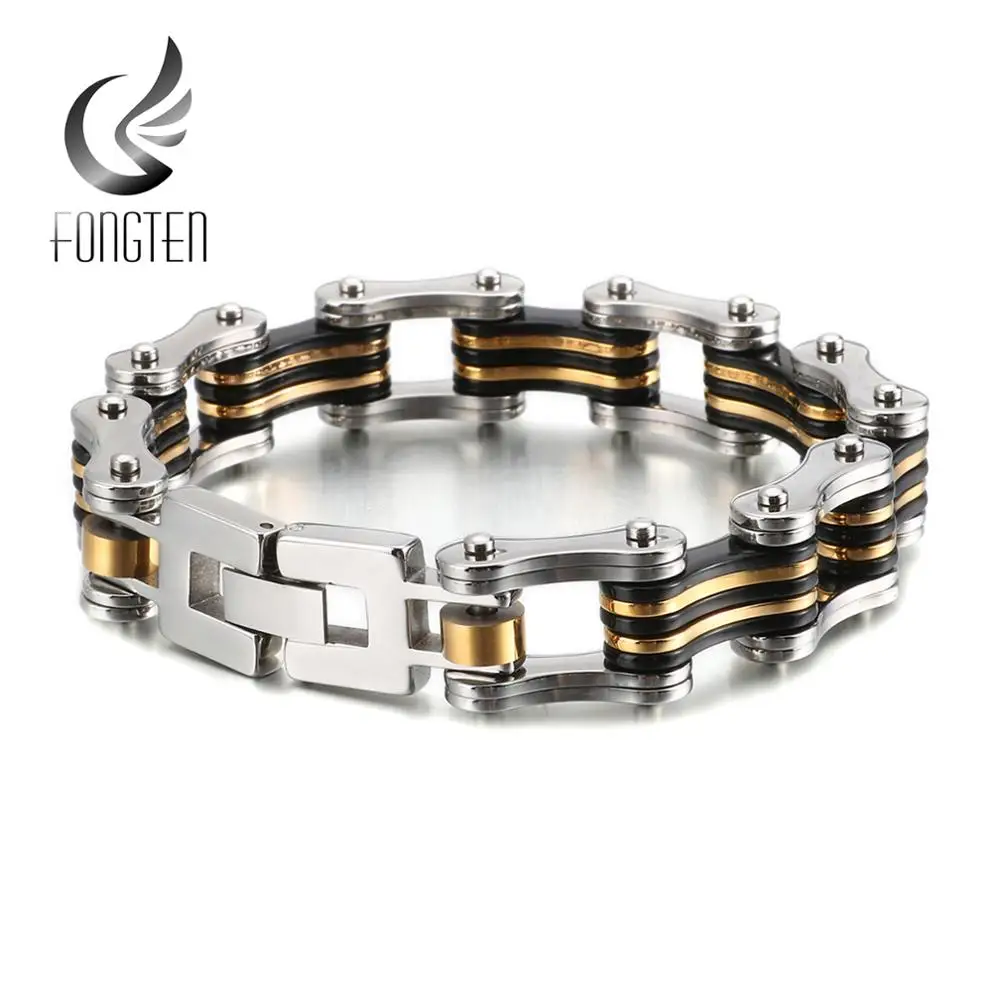 Fongten Байкерская цепь для мужчин браслет из нержавеющей стали серебро золото черный панк браслет мужские ювелирные изделия