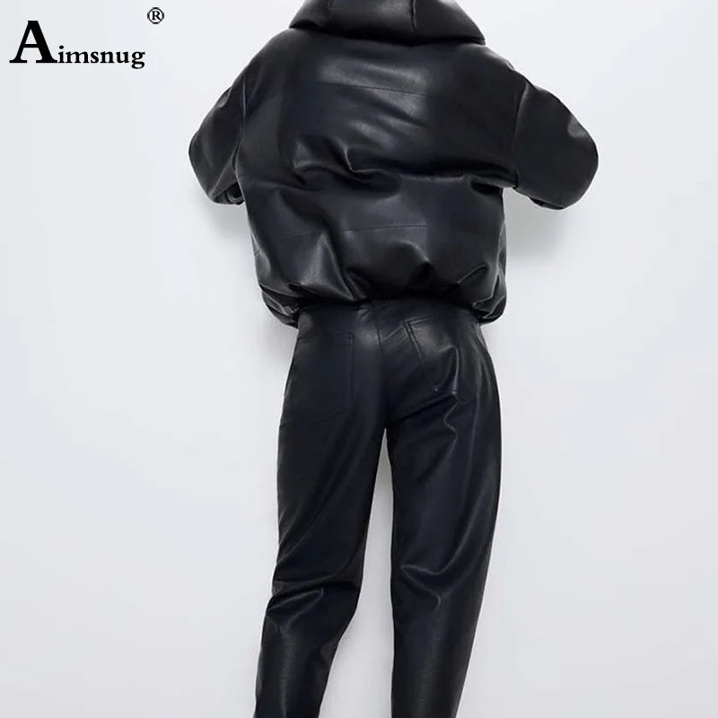 Aimsnug из искусственной кожи, женские парки, модные пальто из искусственной кожи с капюшоном, элегантные хлопковые куртки на молнии, женская зимняя куртка, верхняя одежда