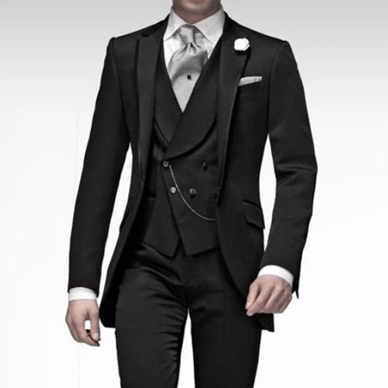 Black Formal Wedding Tuxedo for Groom Slim Fit 3 Piece Men Suits with  Double Breasted Waistcoat Male Fashion Jacket Pants New|Suits| - AliExpress