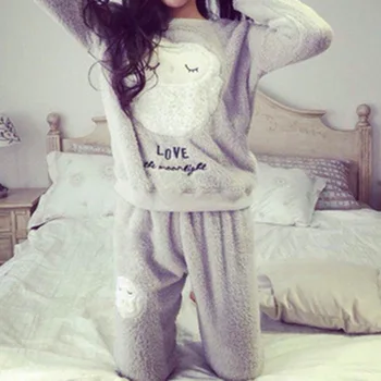 

Women Pyjamas Sets Autumn Winter Warm Flannel Thick Homewear Coral Velvet Long Sleeve Cartoon Sleepwear Thin Pajama Set for Girl