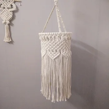 

Handmade Lamp Cover Cotton Rope Woven Hanging Lamp Shade Light Cover Long Tassel Boho Style Home Hanging Decoration