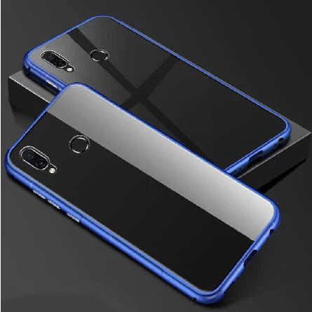 Магнитный адсорбционный металлический чехол для телефона для Xiao mi Red mi 7 7A Note 7 8 5 6 K20 Pro mi 9T mi 9 8 SE F1 закаленное стекло Магнитная крышка - Цвет: Clear With Blue