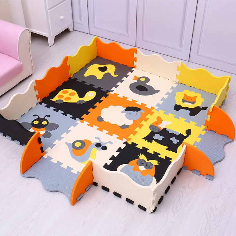 P011 with fence EVA детский игровой коврик, 9 шт., пенопластовый Коврик-пазл для детей, для занятий в тренажерном зале, мягкий напольный коврик с рисунками животных, игрушки Mei Qi Cool - Цвет: P011 with fence