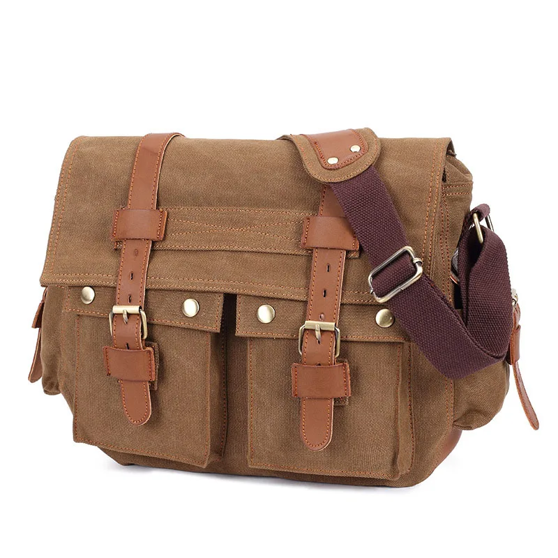 

14inch Travel Satchel Business Men's Messenger Bag Vintage Canvas Military Shoulder Laptop Bags for men Male Laptop Briefcases
