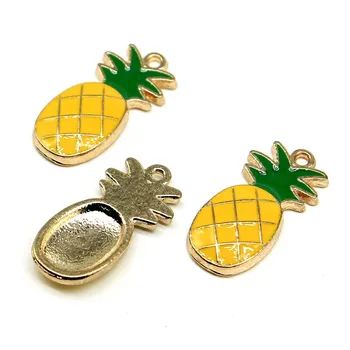 

WYSIWYG 4pcs Pineapple Charms Pendant DIY Metal Jewelry Making KC Gold Color Enamel 12x24mm