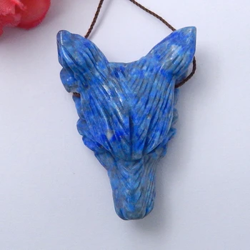 

Natural Gemstone Lapis Lazuli Hand Carved Wolf Head Pendant,Charms Necklace Jewelry Pendant 47x35x17mm,27.4g