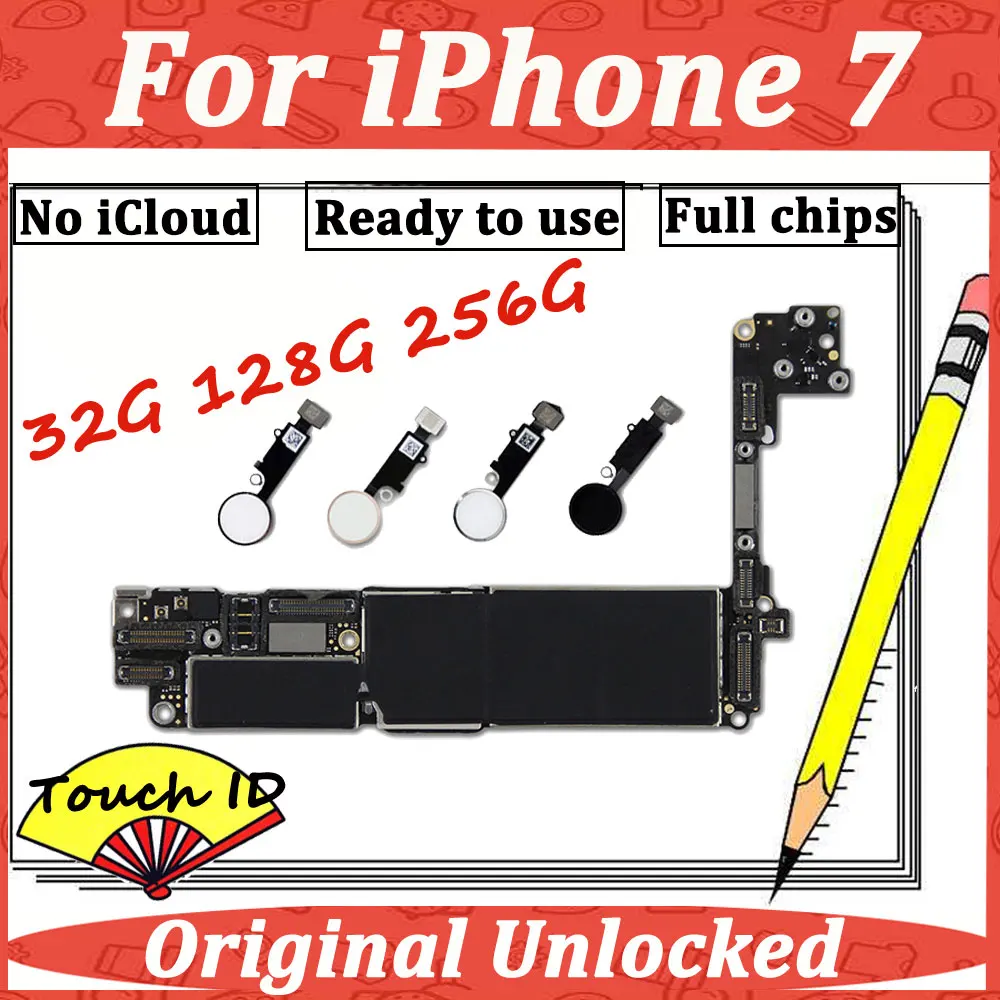 Для iPhone 7 4,7 оригинальная материнская плата Clean iCloud Unlock 32G 128G 256G материнская плата GSM разблокированная сенсорная ID отпечаток пальца