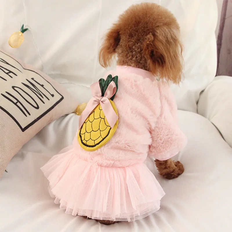 Одежда для домашних животных; летняя юбка принцессы; розовые, белые кружевные платья с принтом ананаса; платье с бантом для маленьких собак; чихуахуа - Цвет: Розовый