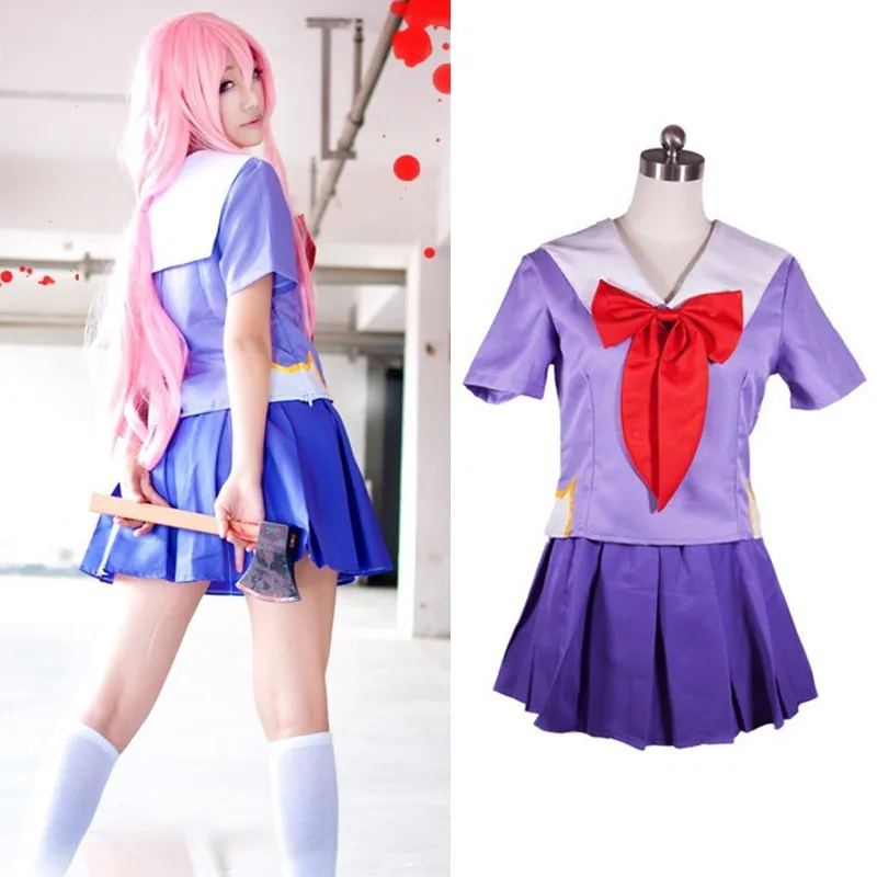 Drop-Shipping-Hot-Future-Diary-Gasai-Yuno-Mirai-Nikki-School-Uniform-Cosplay-Costume-Suit-Wig