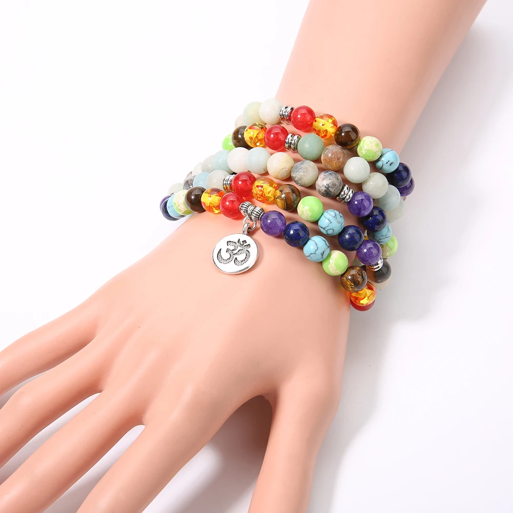 S-B0059A SHINUS BOHO mala бисер Йога браслет натуральный камень 8 мм бисерный декларирующий браслет женский ручной работы paryer Браслет Bijoux - Окраска металла: S-B0059A