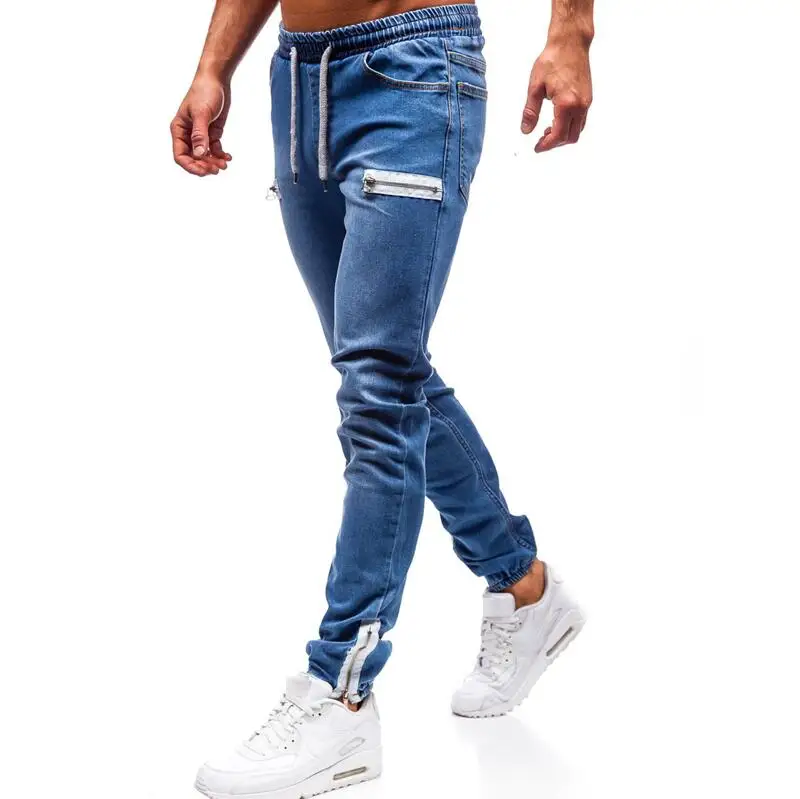 Dark Blue 3 вида стилей Для мужчин эластичные узкие байкерские Slim Fit джинсовые Для мужчин с несколькими карманами, брюки карандаш с молнией Для мужчин повседневные джинсы модные повседневные штаны - Цвет: Dark Blue