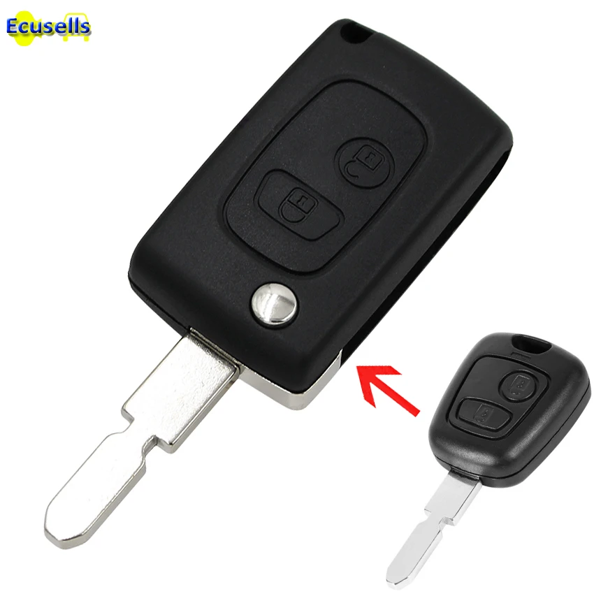 2 Buttons modified Flip Remote Key Shell case fob for Peugeot 406 with uncut NE78 blade