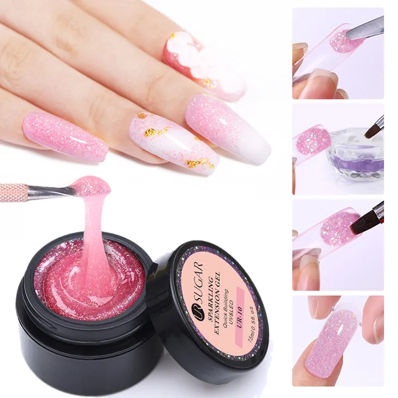 

UR SUGAR 15ml Holographic Extension Gel Polish Quick Building Shimmer Glitter Gel Poly UV Gel Manicure Nail Art Builder