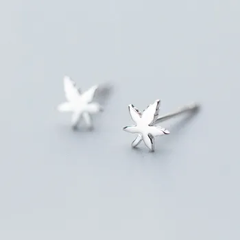 

Girls 100% 925 Sterling Silver Small Maple Leaf Ear Studs Korean Cute Earrings Fine Jewelry for Women