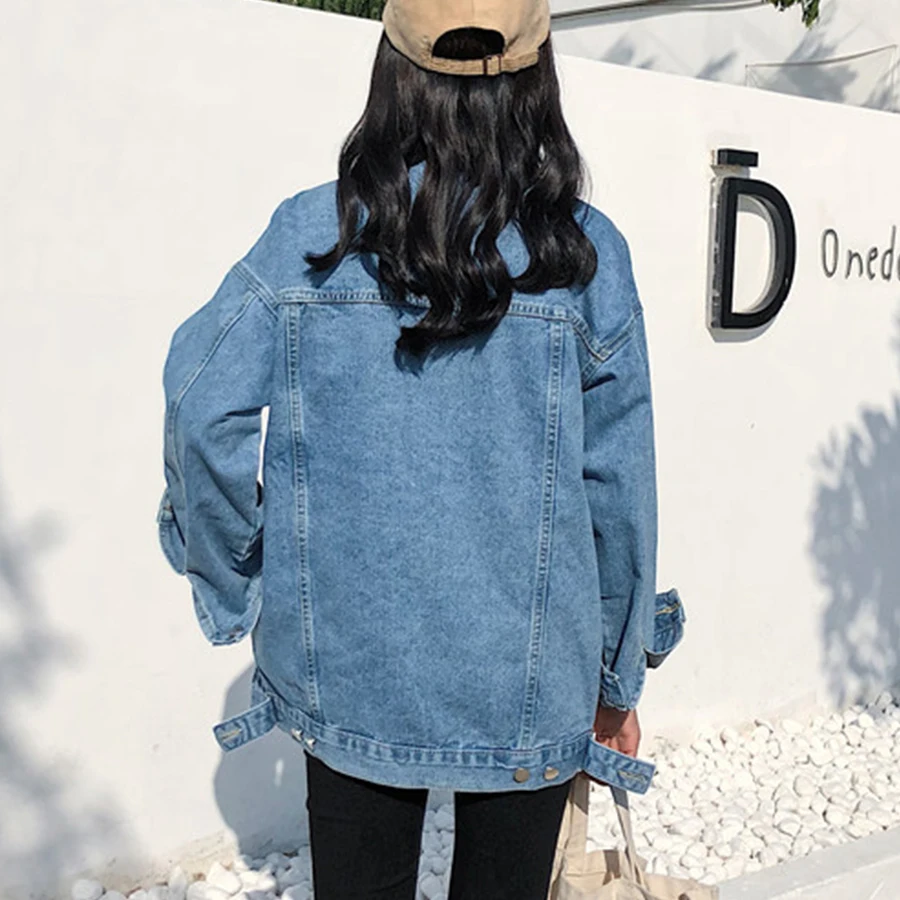 Very best  Solid Turn-Down Collar Denim Jackets Women Casual Loose Blue Jean Coats Jacket Female Long Sleeve S