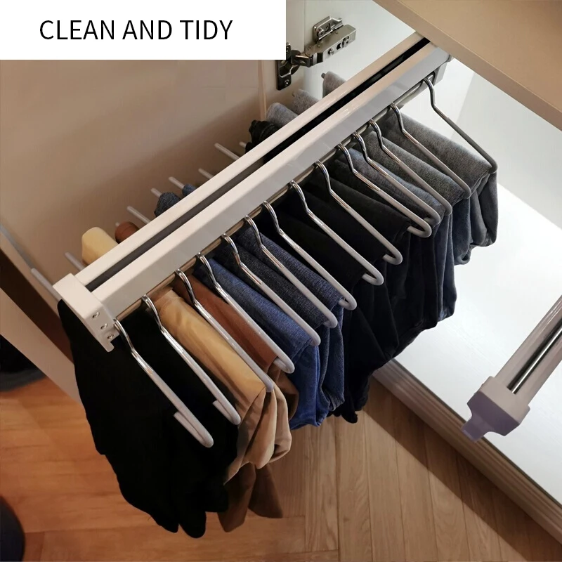 Clothes Hanger Clothes Rack 50KG Heavy Top mount pull out pull-out closet hanger Rack Bar Ball Bearing Slide Heavy Duty Rod Adjustable Wardrobe Hanger