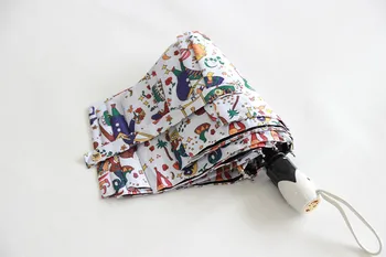 

Cute 3 Fold Automatic Umbrella Cartoon Folding Uv Protection Black Coating Rain Sun Umbrella Paraguas Plegable Rain Gear MM60YS