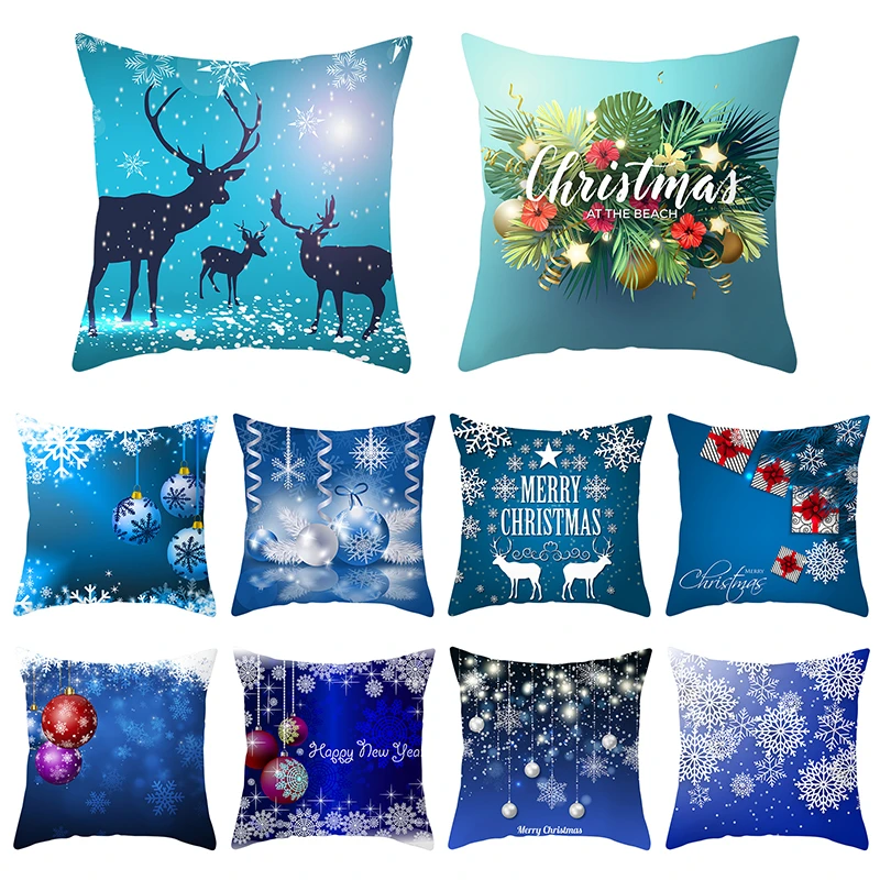 

TTLIFE Dark Blue Christmas Element Cushion Cover Decorations Pillow Cover for Home Sofa Home Decorative Throw Pillowcase 45*45cm