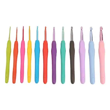 

12pcs Aluminum Crochet Set TPR Handles Knitting Needles Kit Weaving Tools