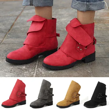 

bota feminina salto Women Ankle Booties Leather Knight Ladies Martin Boots Cowboy ShoesBootbota zapatos mujer tacon 2018 NEW #35