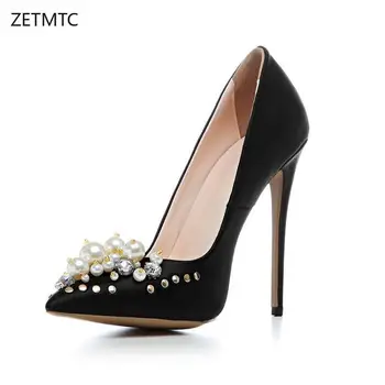 

wedding shoes in High Heels 12 cm pumps women shoes Thin Heels Pointed Toe Slip-On Silk String Bead Spring/Autumn fashion shoes