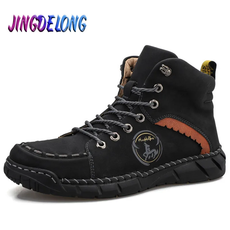 Classic Mens Ankle Boots Handmade Leather Mens Winter Boots Soft Comfortable Mens Motorcycle Boots Zapatillas Hombre 38-50