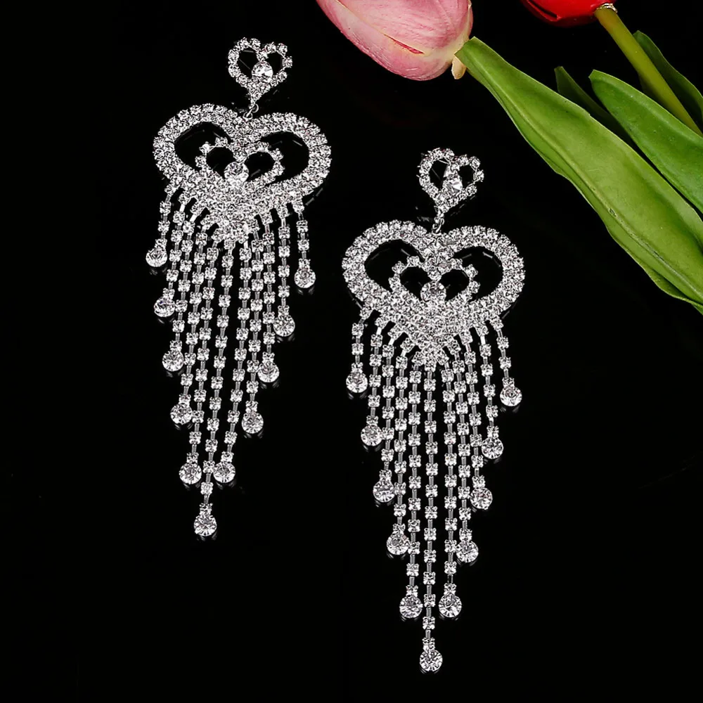 Shevalues Свадебная AB Длинная кисточка из горного хрусталя Висячие серьги для