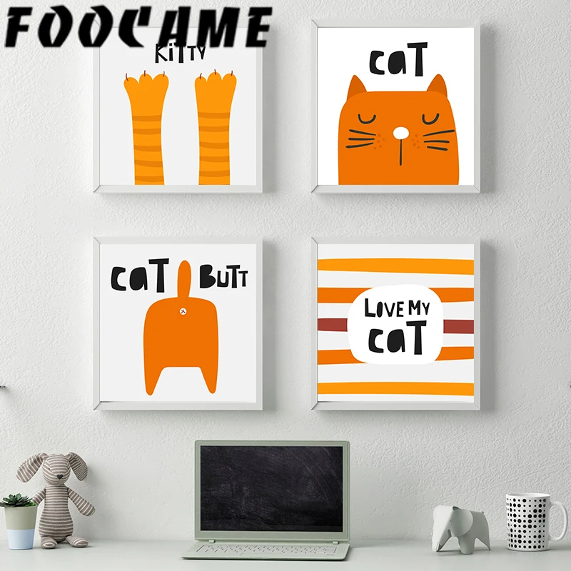 

Posters and Prints Cartoon Cute Cat Minimalism Nordic Kids Decoration Nursery Wall Art Canvas Painting Baby Room Pictures