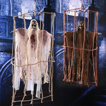 

Electric Hanging Ghost Halloween Decorations Haunted Doll House Decor Ornaments Ghost in Cage Horror Props Voice Ghost Doll Toy