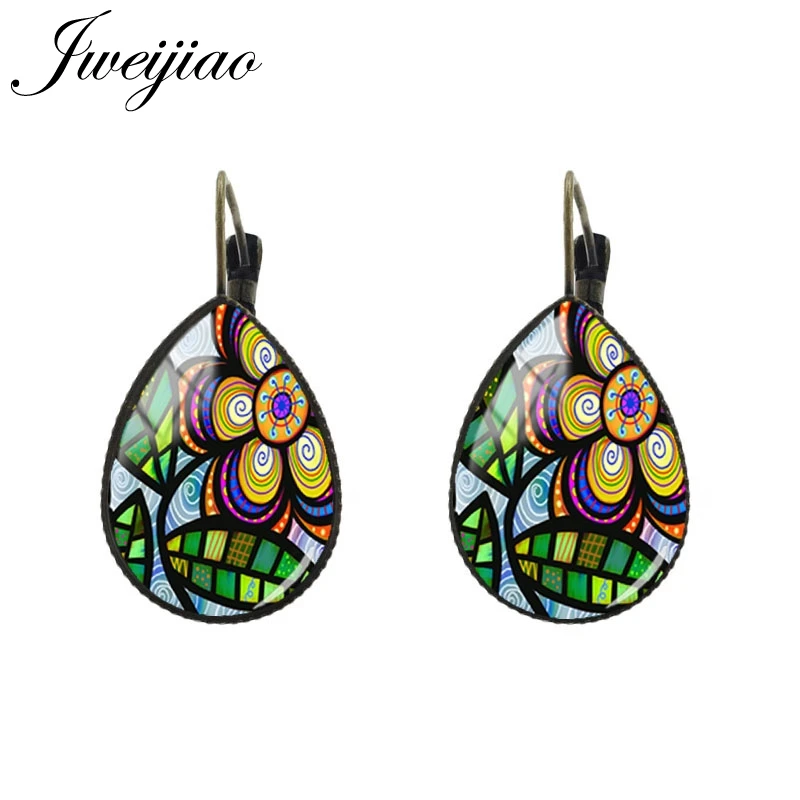 FL74 JWEIJIAO New Polish Folk Art Patterns Stud Earrings Boho Floral Tear water-drop Ear Clip Earrings Women jewelry FL53 - Окраска металла: FL74