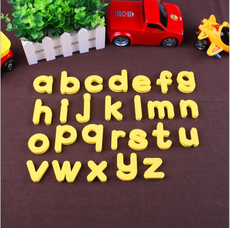 high quality 26 pcs Lowercase letter EVA fridge magnet stickers catoon Children's early education refrigerator magnet - Цвет: Цвет: желтый