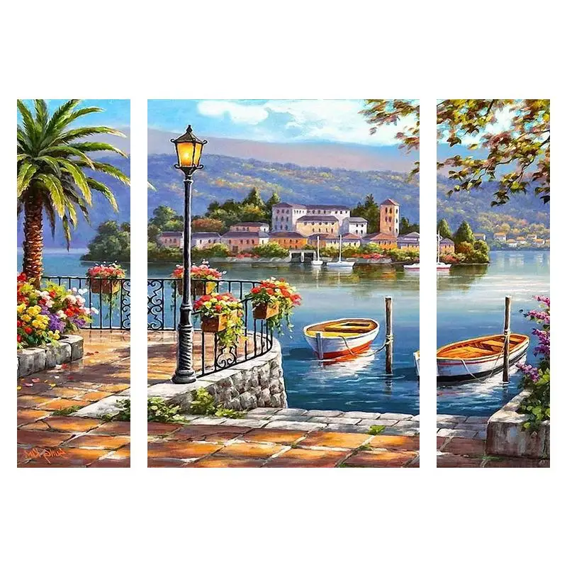 

Gatyztory 3 шт./компл. набор для самостоятельной раскраски по номерам дом лодка пейзаж настенная Раскраска по номерам для дома Декор современный
