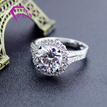 

3Ct Halo Moissanite Engagement Ring Round Shine Brilliant DEF Moissanite Main Stone 14k White Gold