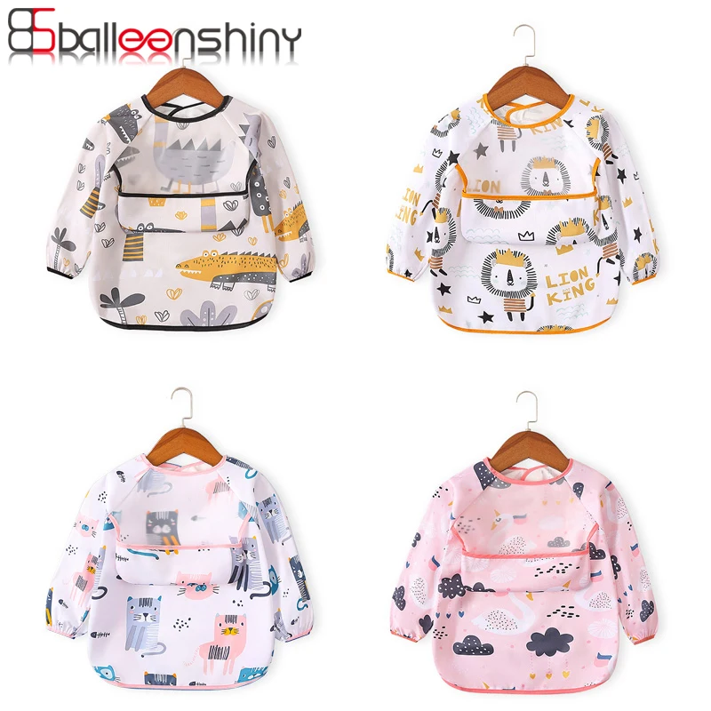 

Balleenshiny Baby Bibs Waterproof Long Sleeve Baby Boy Girl Bibs Waterproof Kids Cloth Feeding Bib with Pocket Baby Stuff